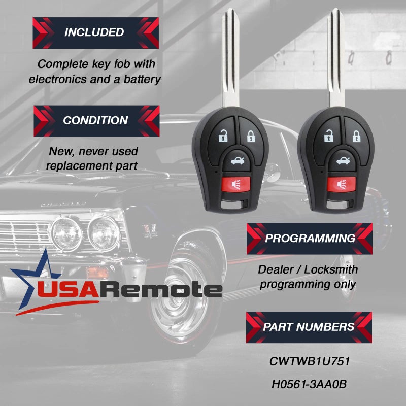 USARemote جهاز تحكم عن بُعد USARemote يناسب نيسان سنترا 2013 2014 2015 مفتاح فوب للدخول بدون مفتاح (CWTWB1U751) ، مجموعة من 2 - Image 3
